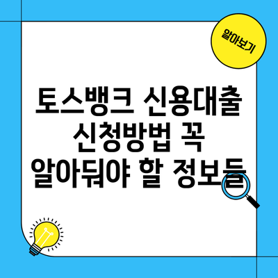 토스뱅크 신용대출 신청방법 꼭 알아둬야 할 정보들